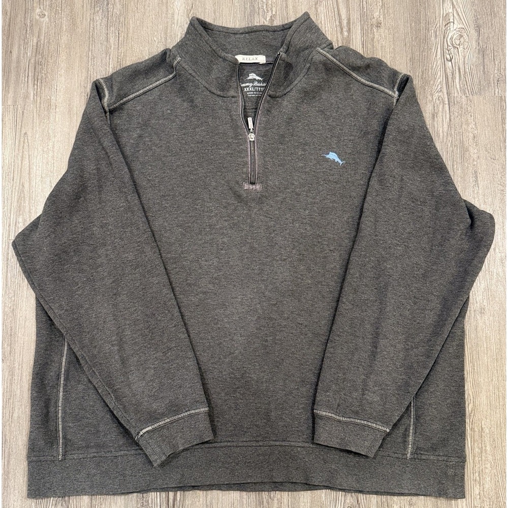 Tommy Bahama Relax Men's 3XL Antigua Cove Quarter Zip Gray Cotton Pullover